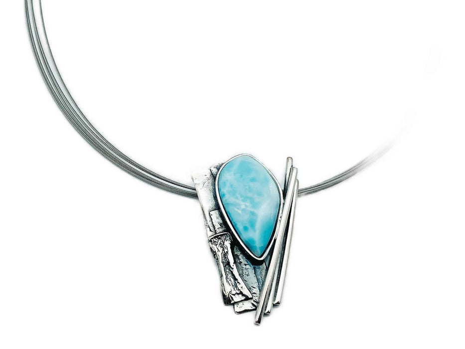 Collier mit echt Larimar in Tropfenform | Silber oxidiert