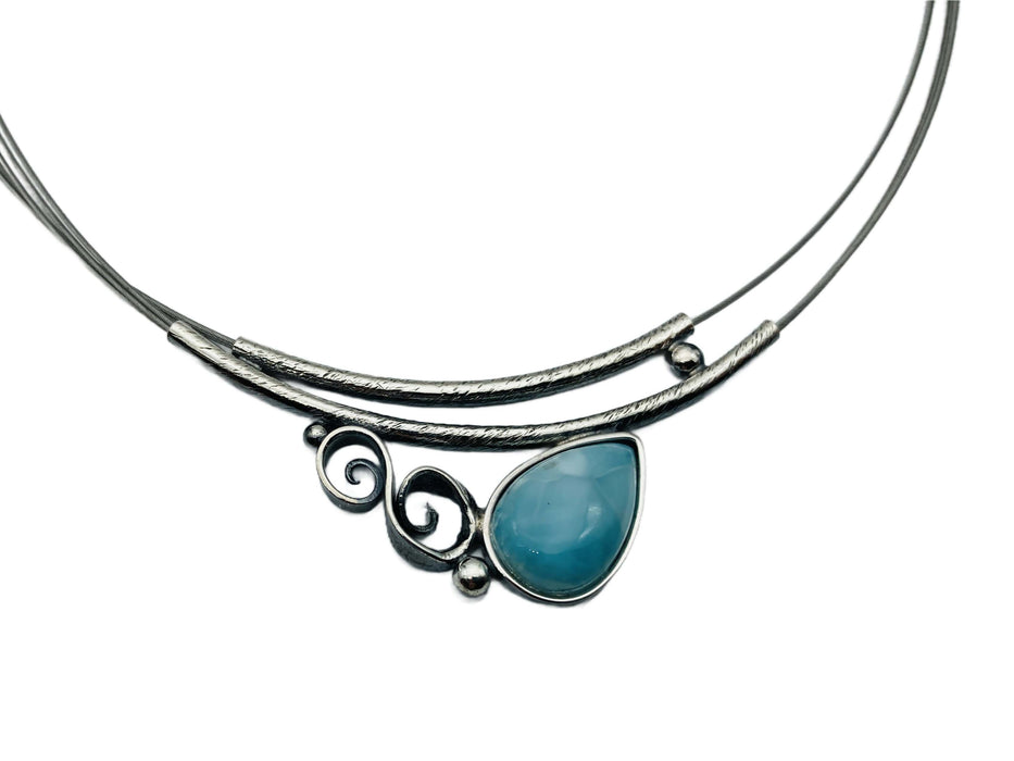 Collier echt Larimar oval | Silber