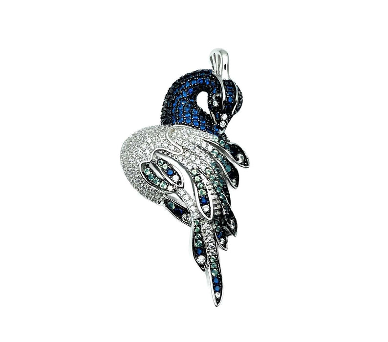 Pfau als Anhänger mit Zirkonia ausgefasst | Silber