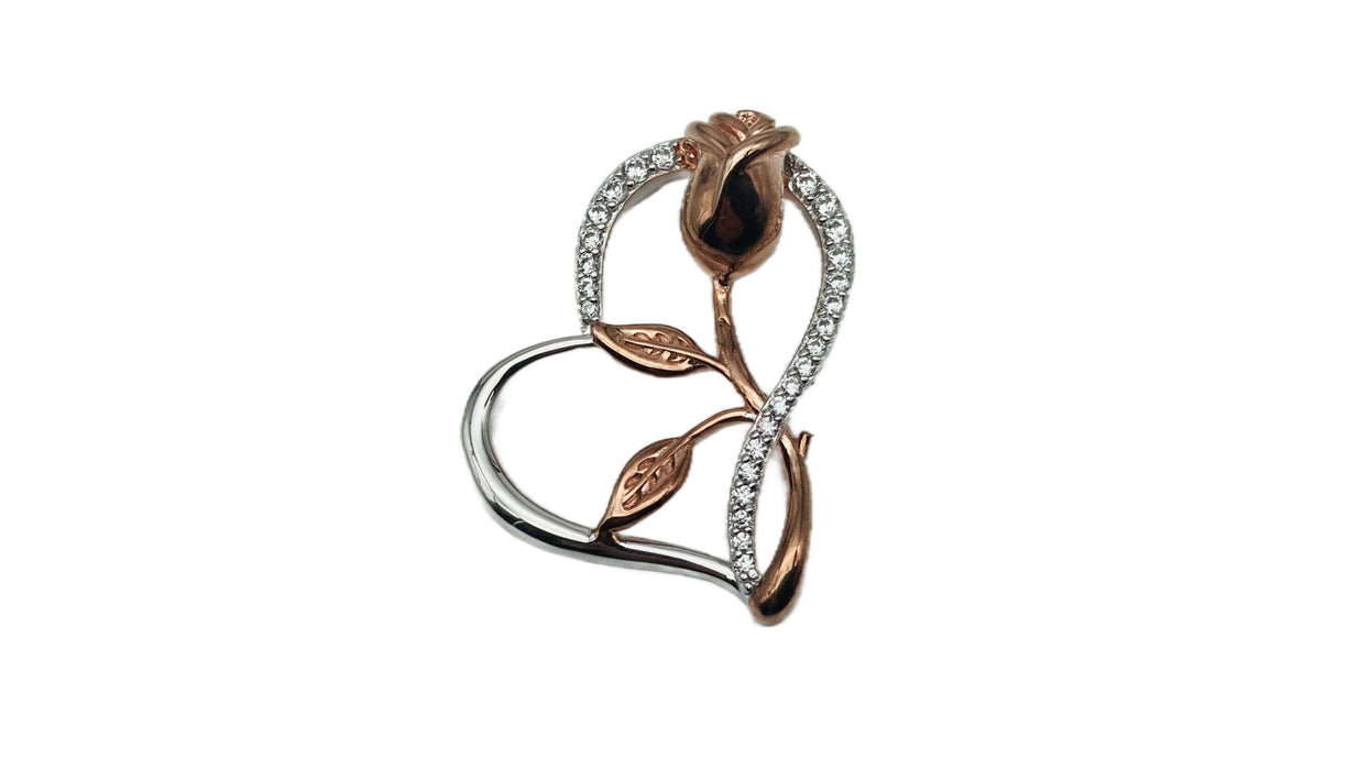 Anhänger Herz mit Rose und Zirkonia | Silber