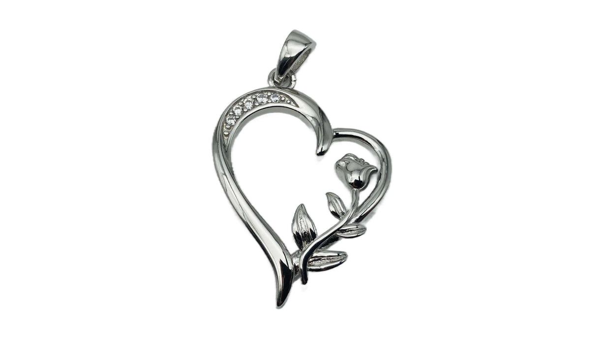 Anhänger Herz mit Rose und Zirkonia | Silber