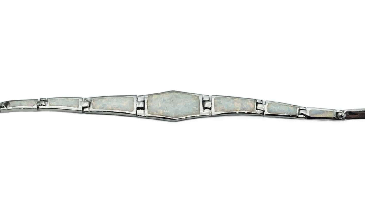 Armband mit synth. Opal weiss | Silber
