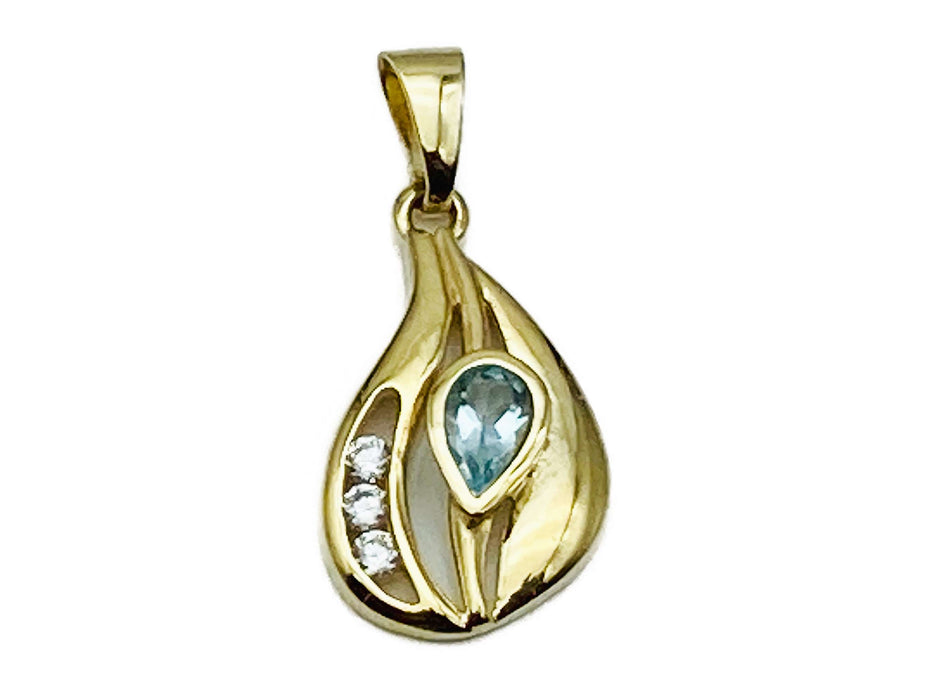 Tropfenförmiger Anhänger mit Blautopas & Zirkonia | Gold