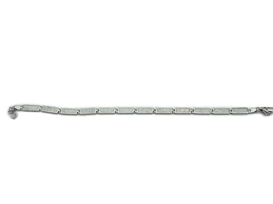 Armband mit synthetischem Opal in creme-weiss | Silber