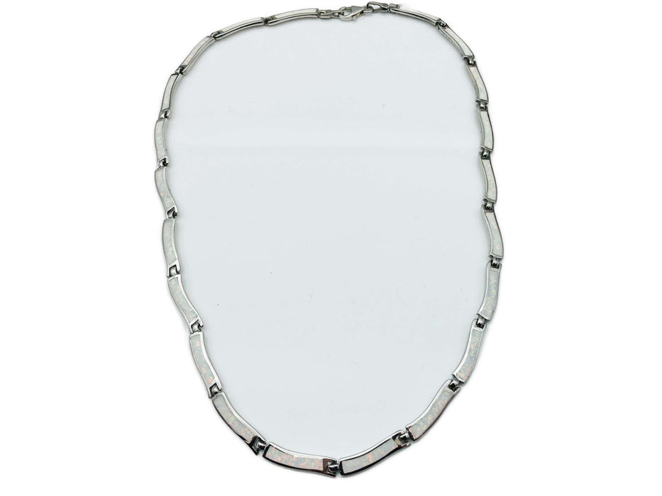 Collier mit synthetischem Opal in creme-weiss | Silber