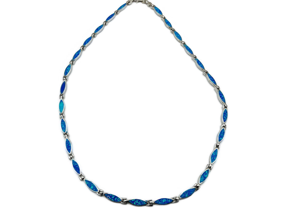 Collier mit synthetischem Opal in blau | Silber