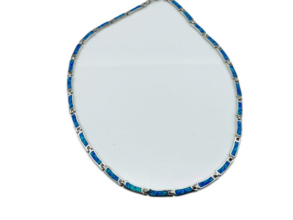 Collier mit synthetischem Opal in leuchtend blau | Silber