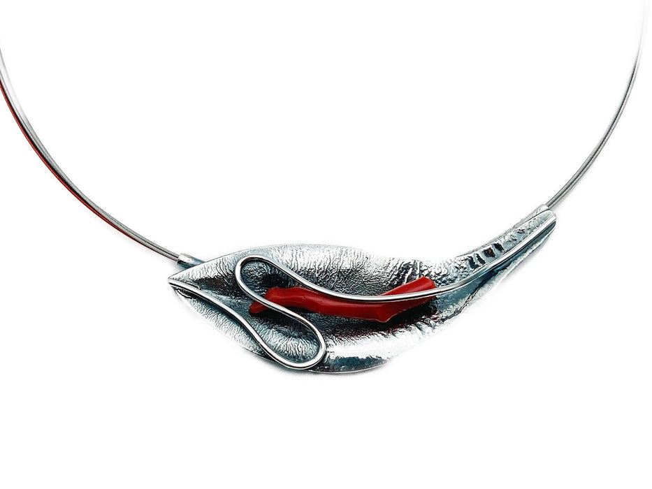 Collier mit echt Koralle | Silber oxidiert