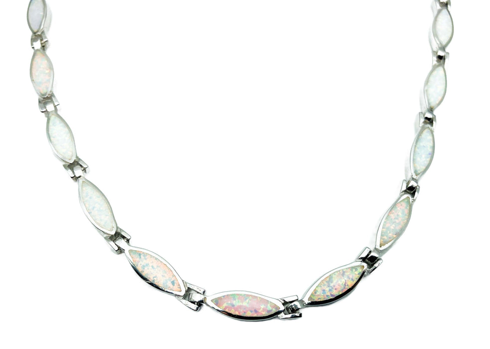 Collier mit synthetischem Opal in cremeweiß | Silber