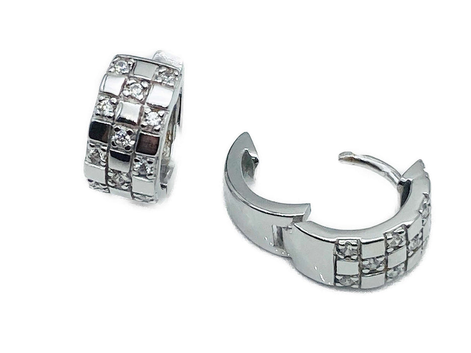 Creolen mit Zirkonia im Schachbrett-Design | Silber