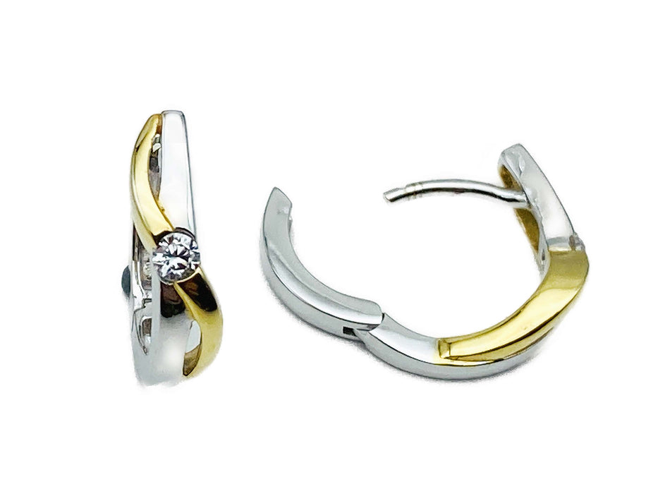 Creolen mit Zirkonia zweifarbig | Gold