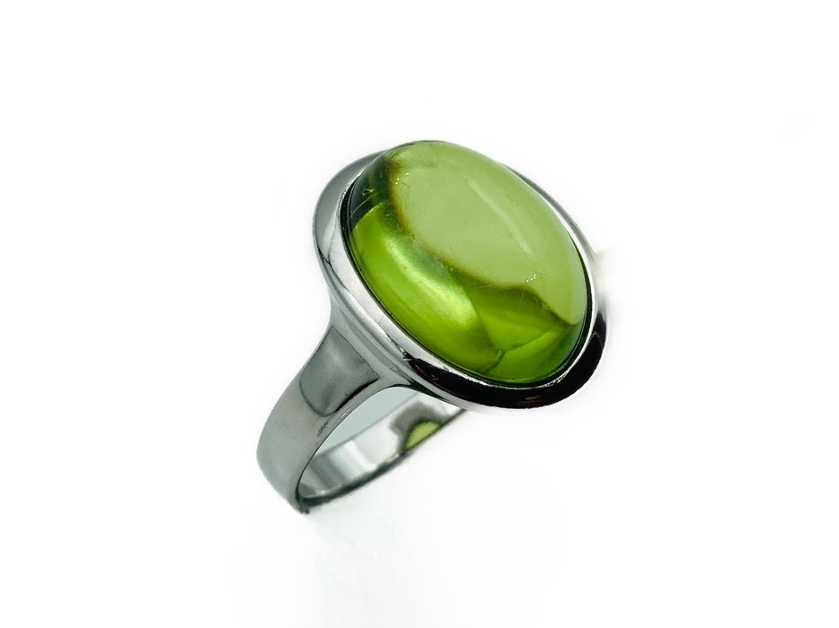 Ring mit echt Karibischem Bernstein oval | Silber