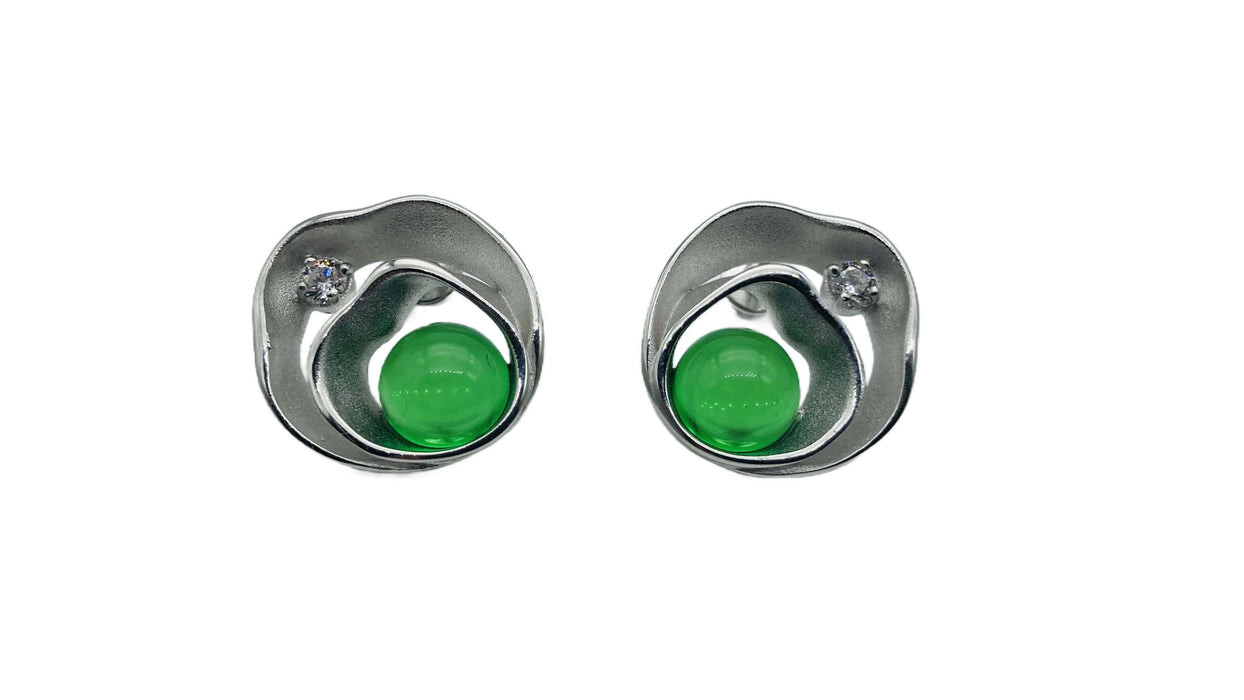 Ohrstecker mit grünem Bernstein aus der Karibik | Silber