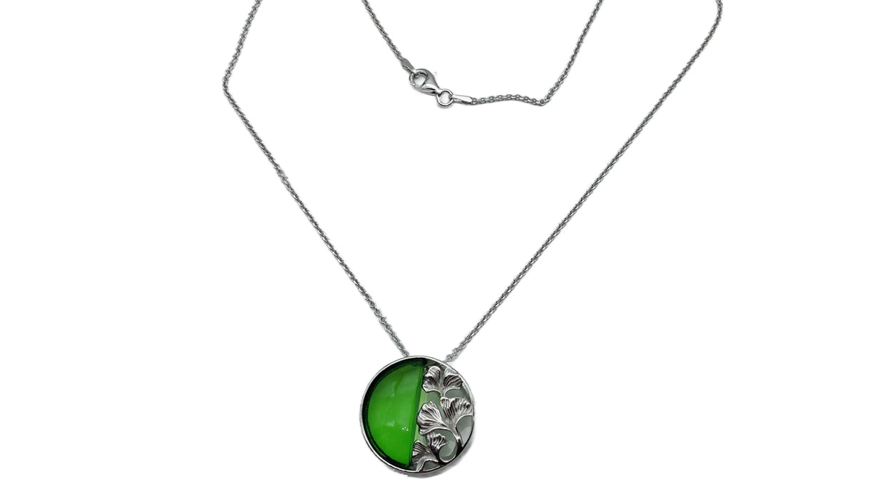Collier mit Karibischem Bernstein und Gingko-Blättern | Silber