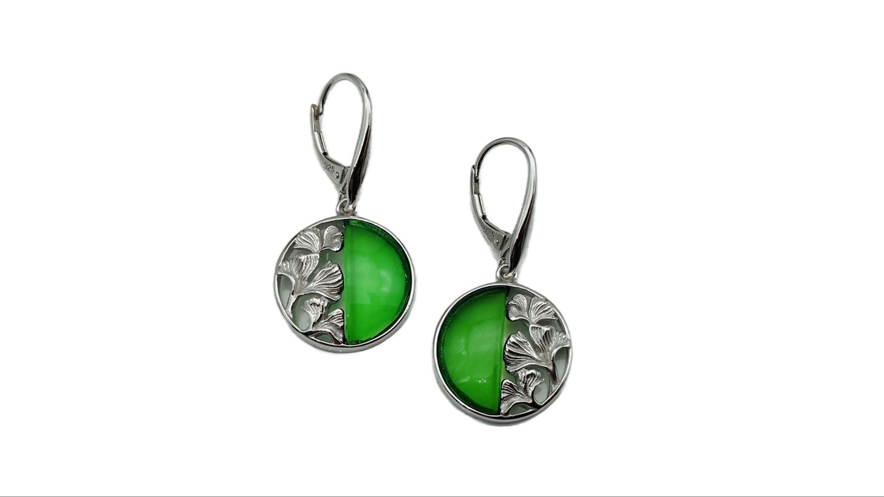 Ohrhänger mit Karibischem Bernstein und Gingko-Blättern | Silber