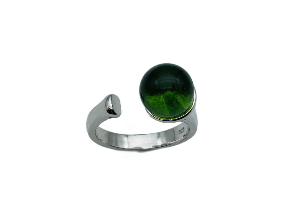 Offener Ring mit grünem Bernstein aus der Karibik | Silber