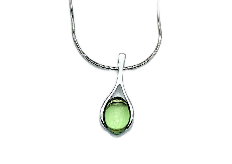 Collier mit grünem Bernstein aus der Karibik | Silber