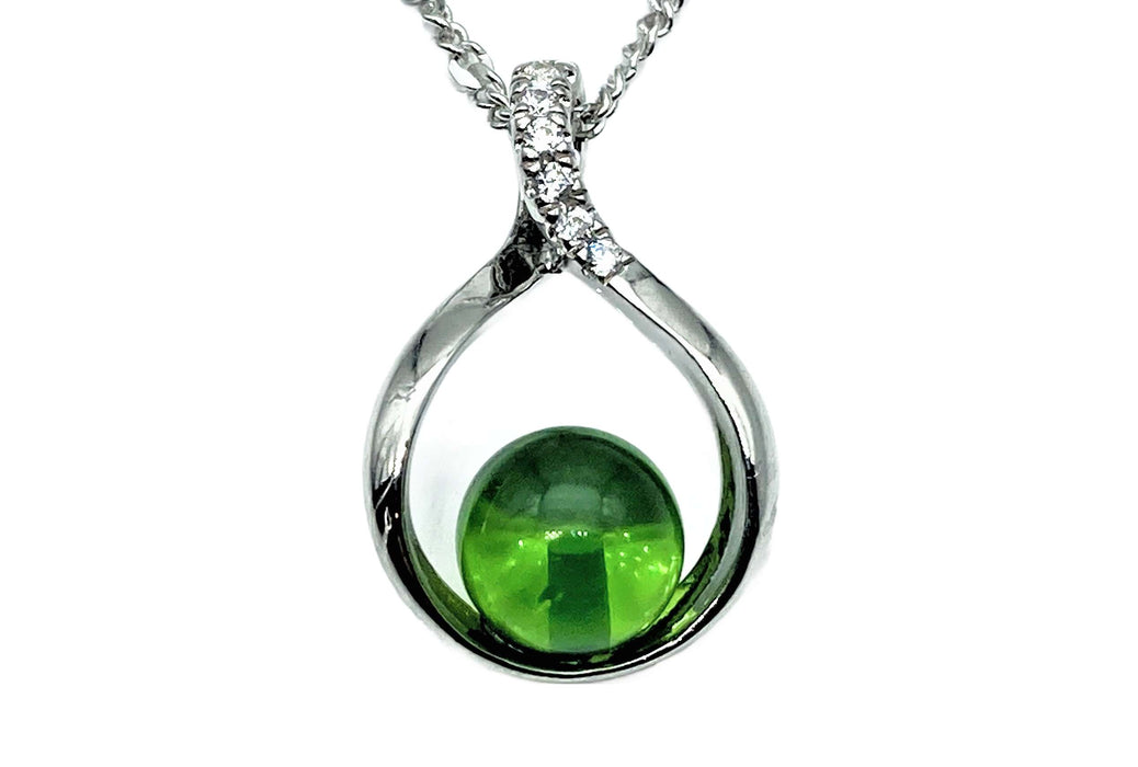 Collier mit grünem Bernstein aus der Karibik | Silber