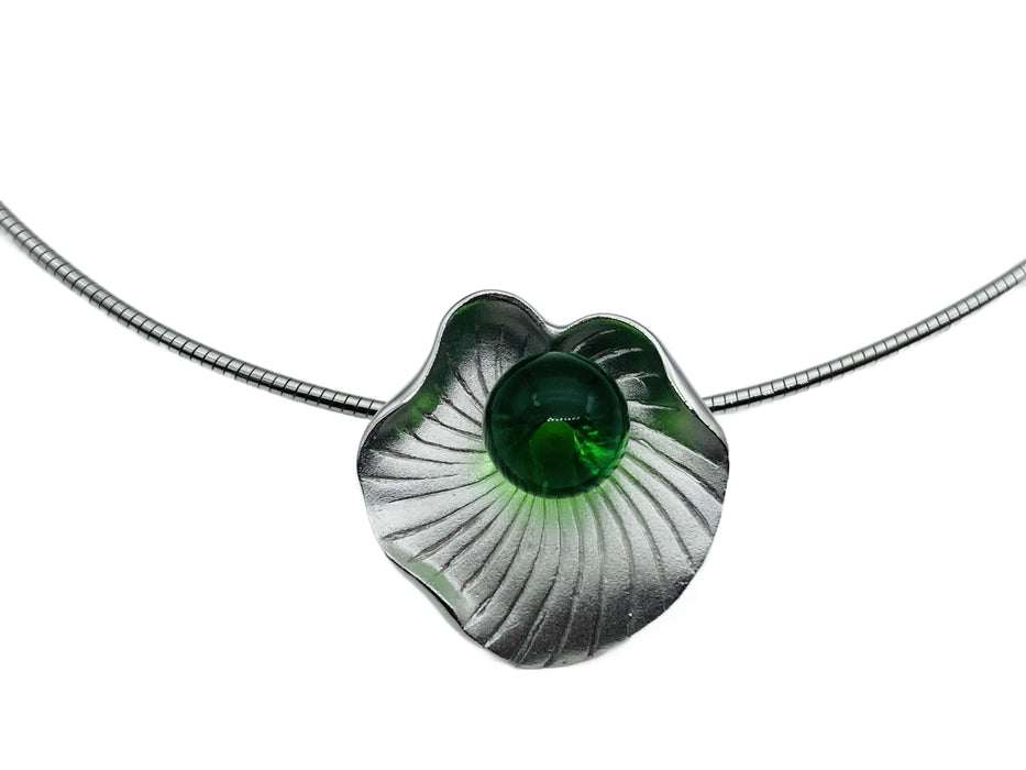 Collier mit grünem Bernstein aus der Karibik | Silber