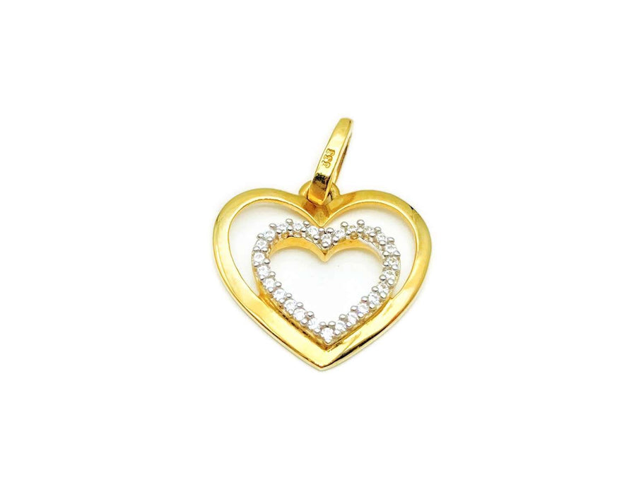 Herz-Anhaenger doppelt mit Zirkonia | Gold