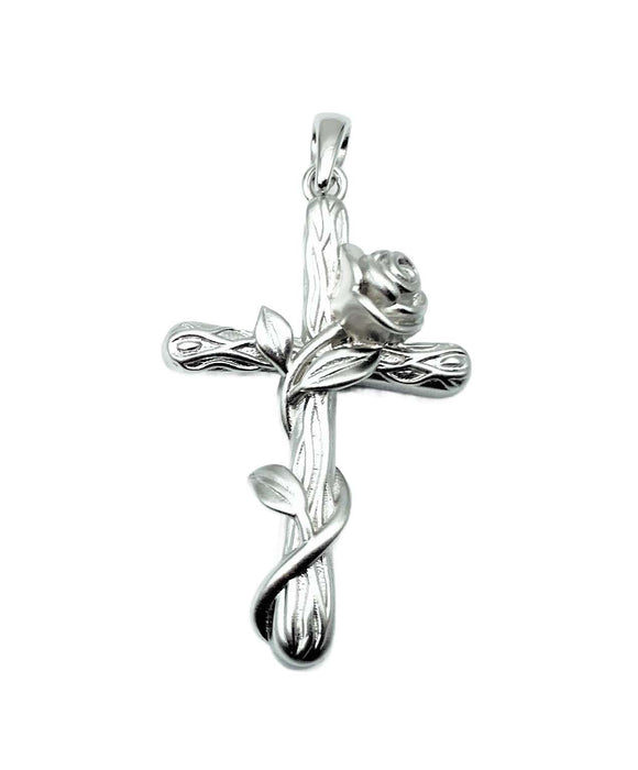 Anhaenger Kreuz mit Rosenranke | Silber