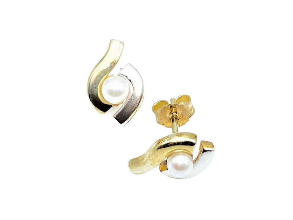 Zweifarbige Ohrstecker mit Perle | Gold