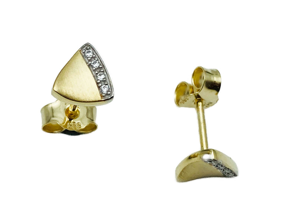 Ohrstecker Dreieck mattiert mit Zirkonia | Gold