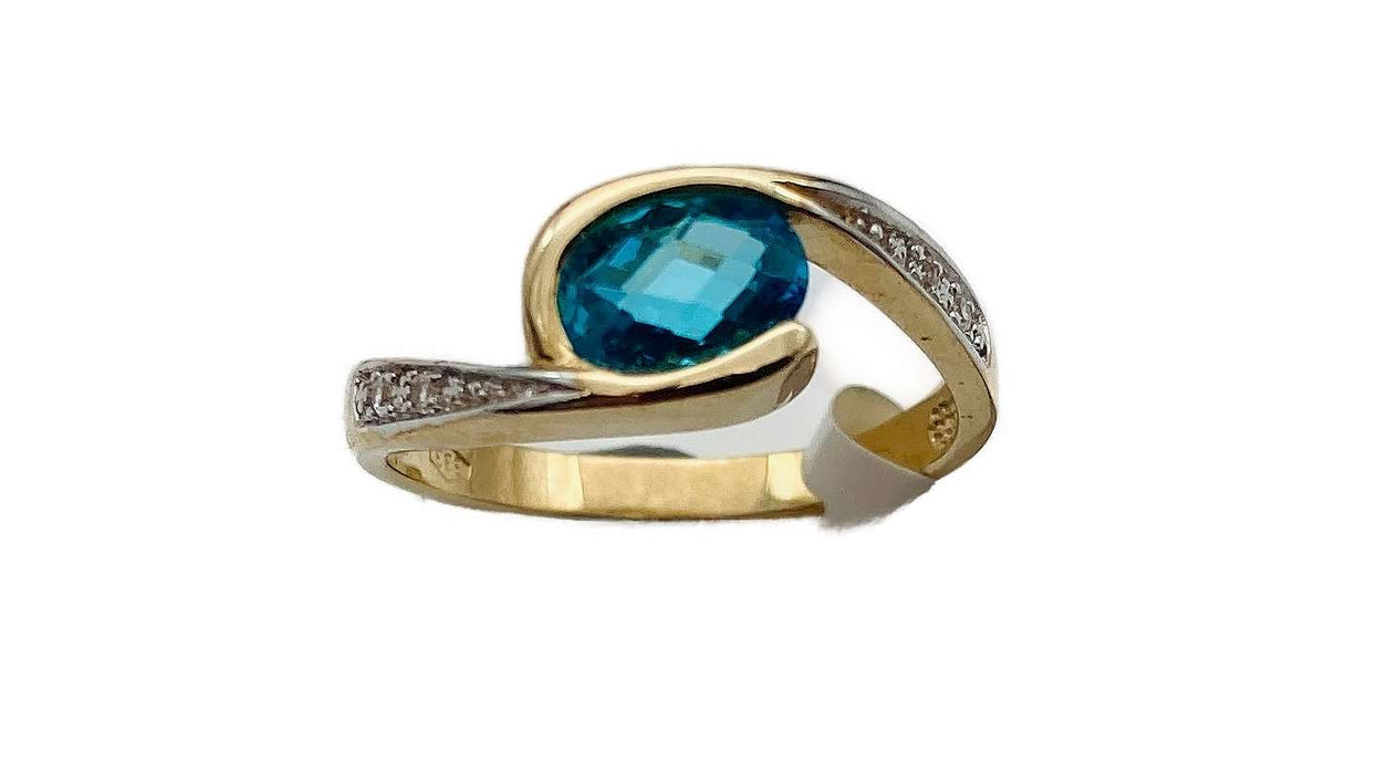 Blautopas-Ring mit Zirkonia | Gold