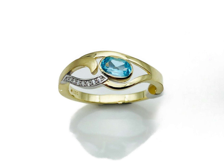 Ring mit echt Blautopas & Zirkonia | Gold