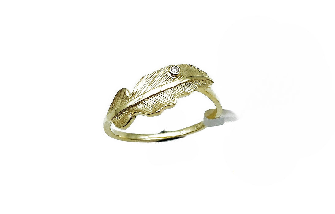 Ring Feder mit Zirkonia Gold