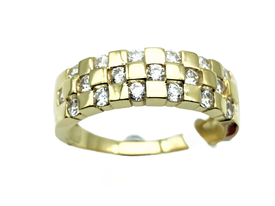 Ring mit Zirkonia im Schachbrett-Design | Gold