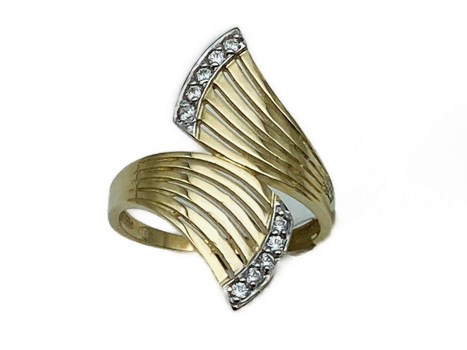 Auffälliger Fächer-Ring mit Zirkonia | Gold