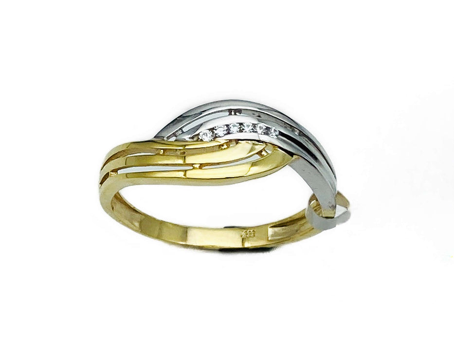 Geschwungener Ring bicolor mit Zirkonia | Gold