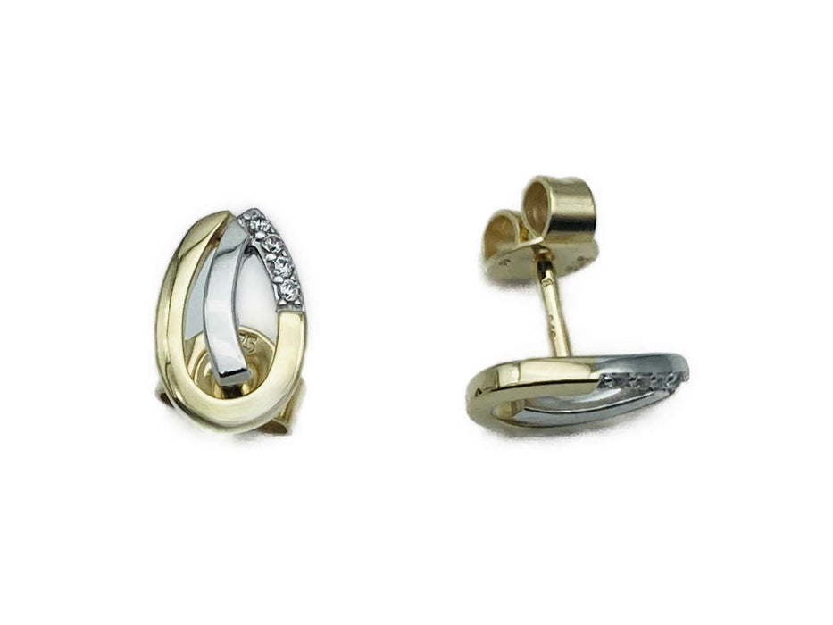 Zweifarbige Ohrstecker mit Zirkonia | Gold