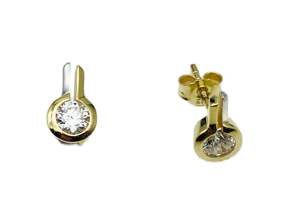 Zweifarbiger Ohrstecker mit großem Zirkonia | Gold
