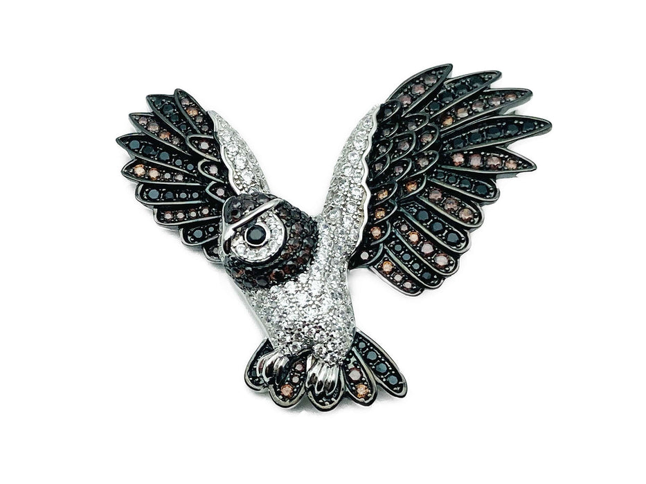 Anhänger fliegende Eule mit Zirkonia | Silber