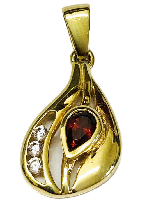 Anhänger echt Granat mit Zirkonia | Gold