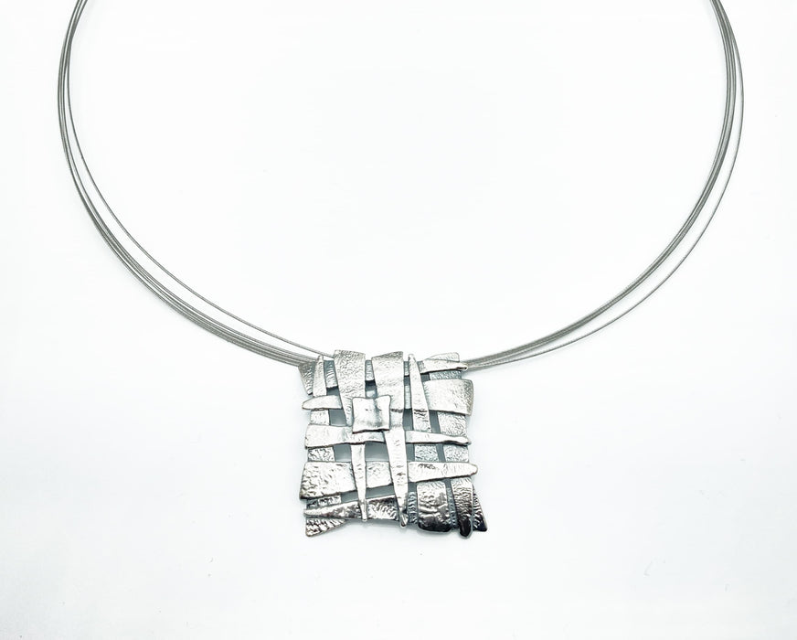 Collier Carree | Silber-Anhänger Gitter oxidiert/geschwärzt
