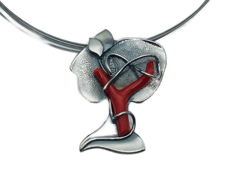 Collier Baum des Lebens mit echter Koralle