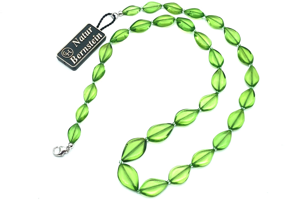 Grüner Bernstein | Collier echt Karibischer Bernstein geschliffen