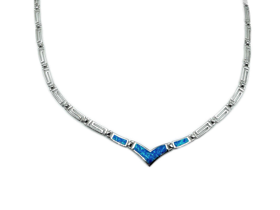 Collier mit blauem Opal und Meandermuster | Silber