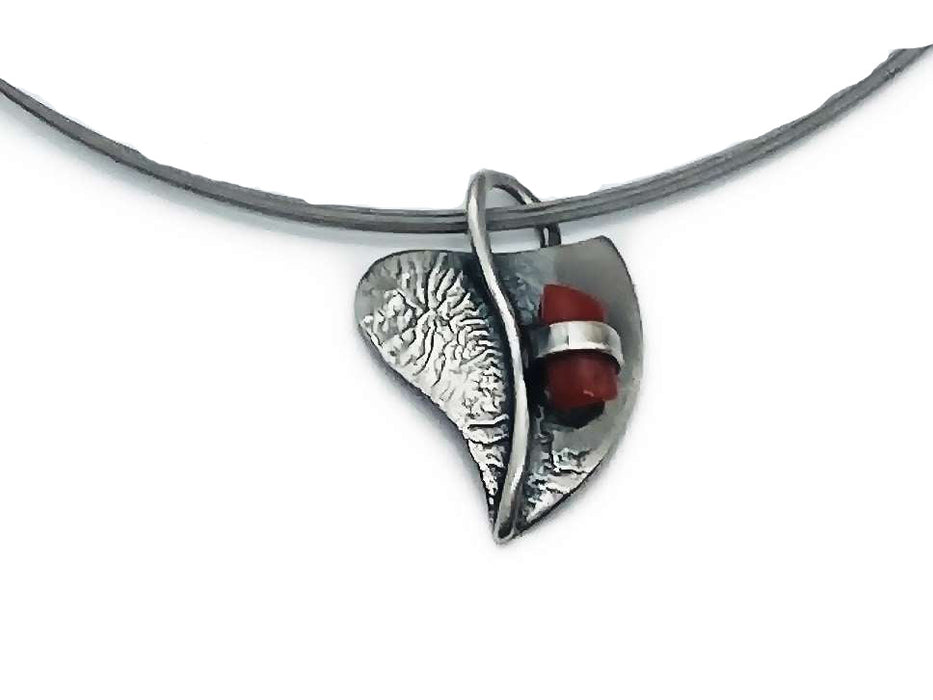 Collier mit echter Koralle | Silber oxidiert