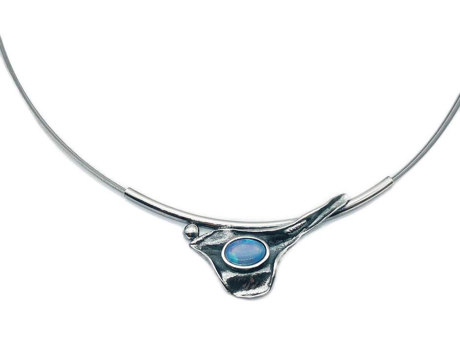 Collier mit echtem Opal- Naturstein| Silber oxidiert