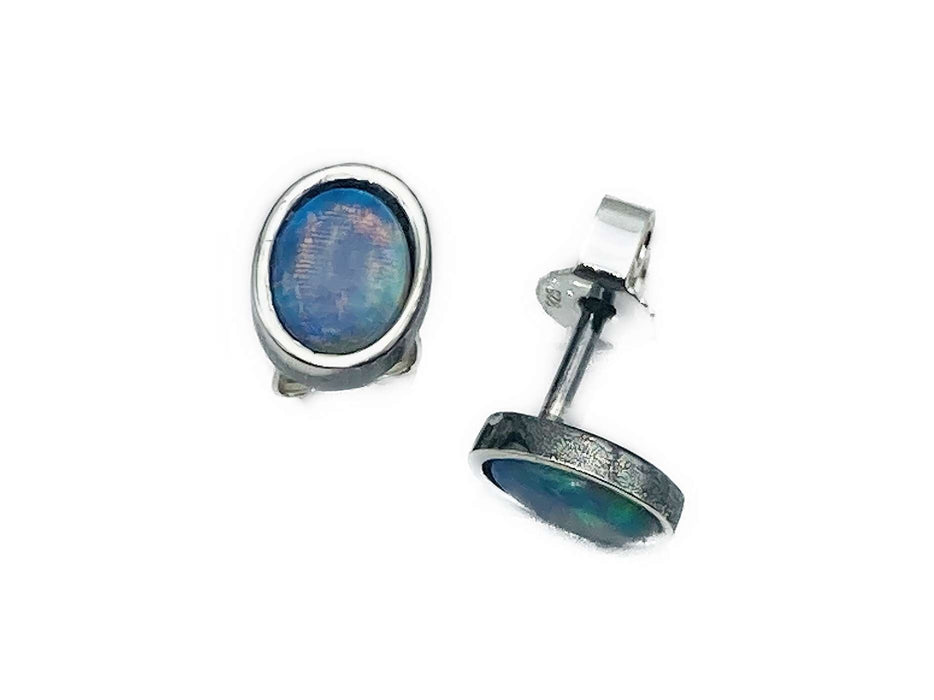 Ohrstecker mit echt Opal bläulich | Silber
