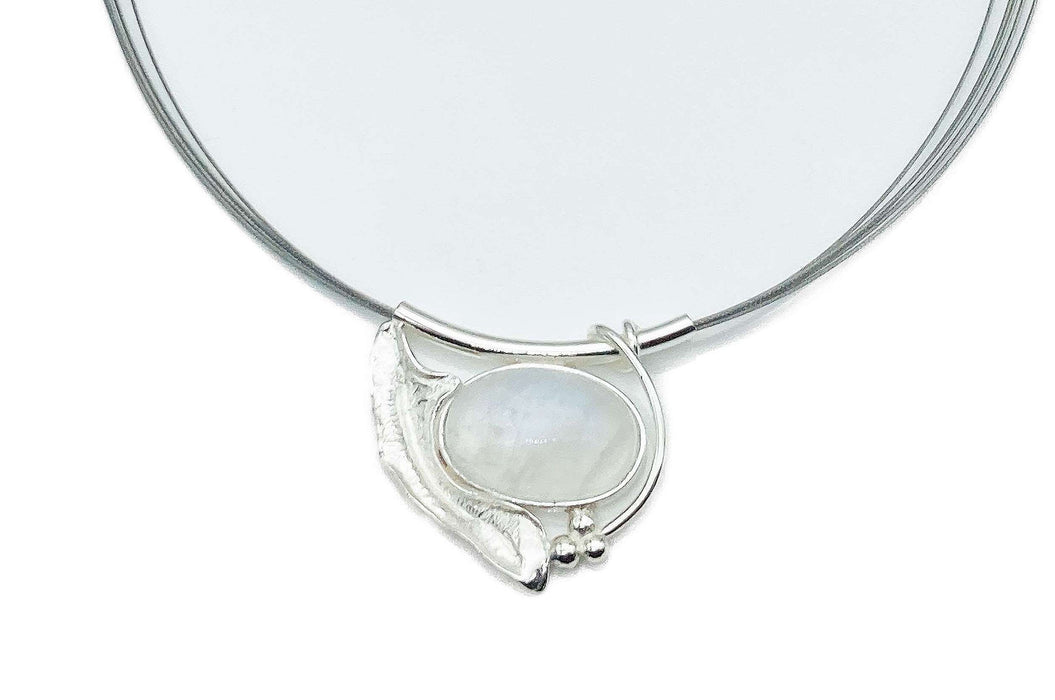 Collier mit echtem Mondstein hell | Silber