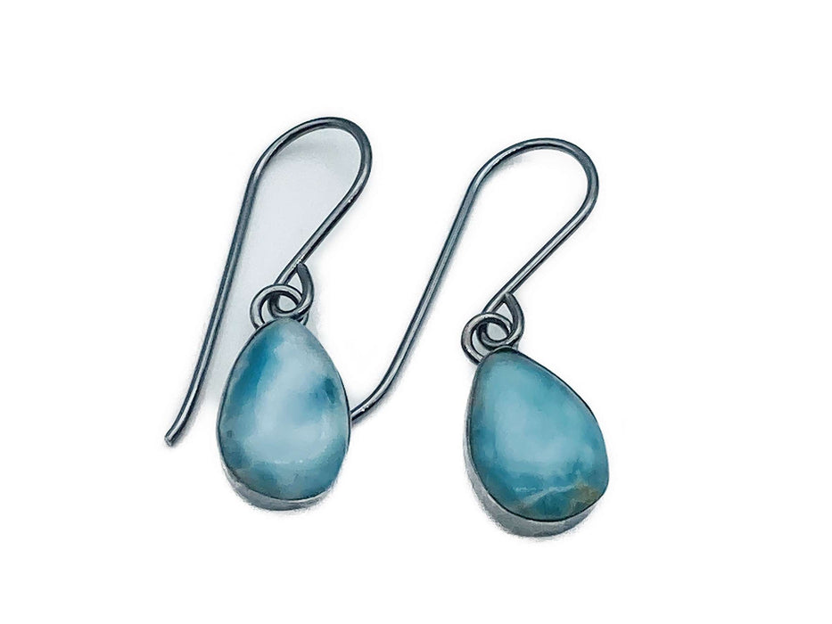 Ohrhänger mit echt Larimar tropfenform | Silber oxidiert