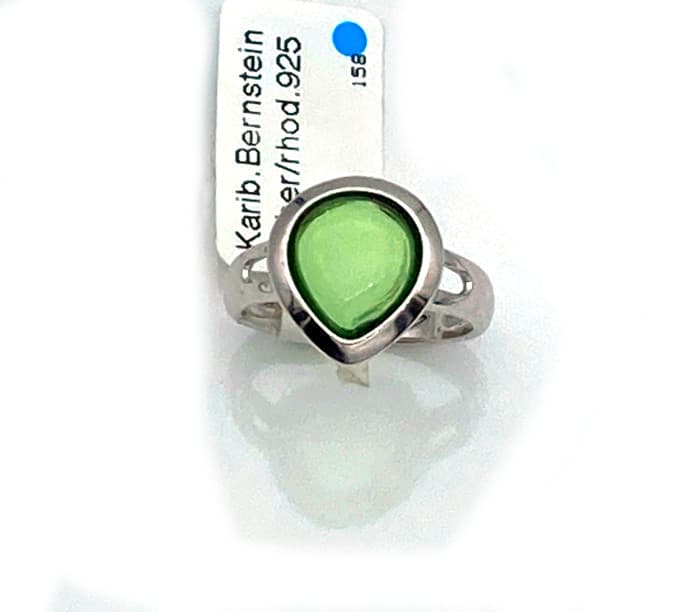 Ring Silber grüner karibischer Bernstein