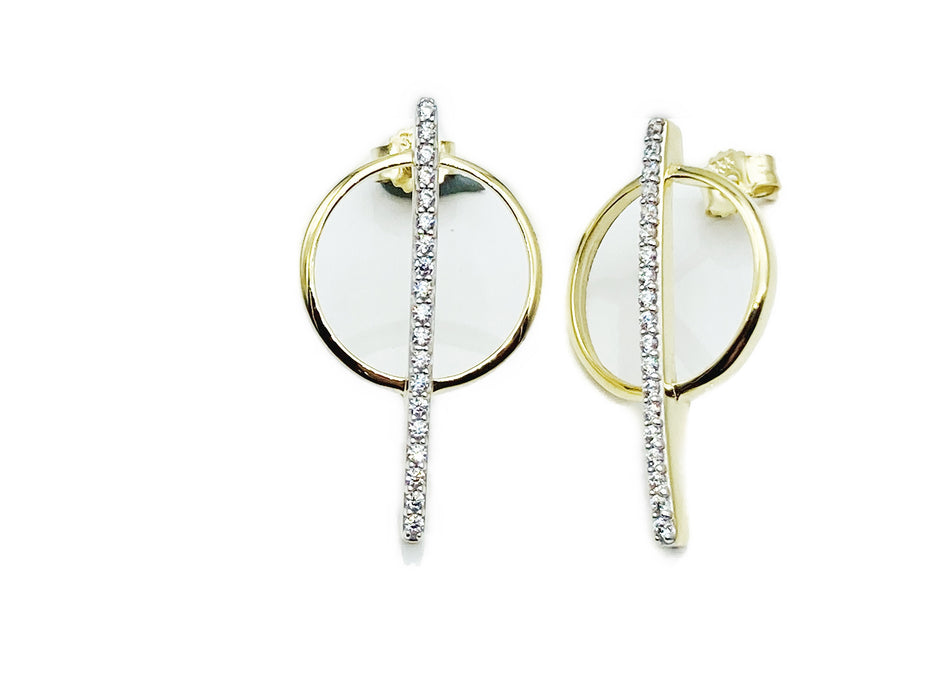 Ohrringe Stab und Kreis mit Zirkonia | Gold