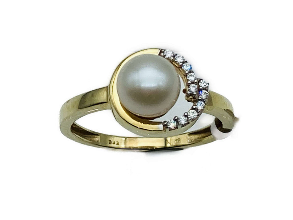 Ring mit Süßwasser-Zuchtperle und Zirkonia | Gold