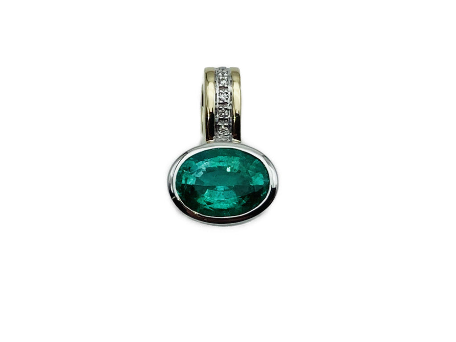 Smaragd Kettenanhänger mit Brillant | Weißgold und Gelbgold 585/-